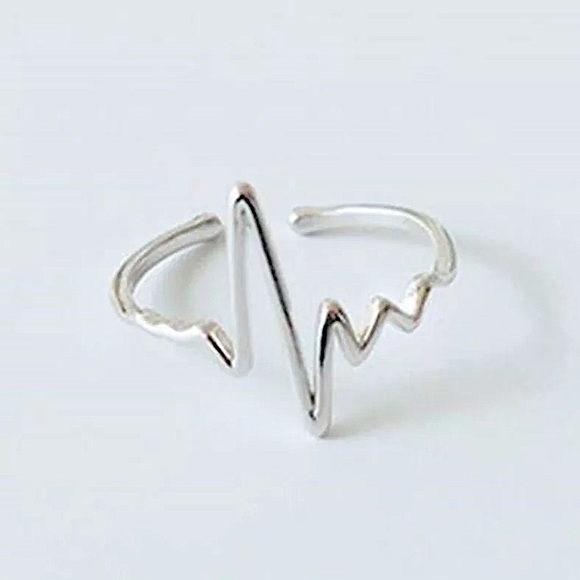 "Warrior" Heartbeat Minimalist EKG Silver Adjustable Everyday Nurse/Doctor Ring - Picture 1 of 4